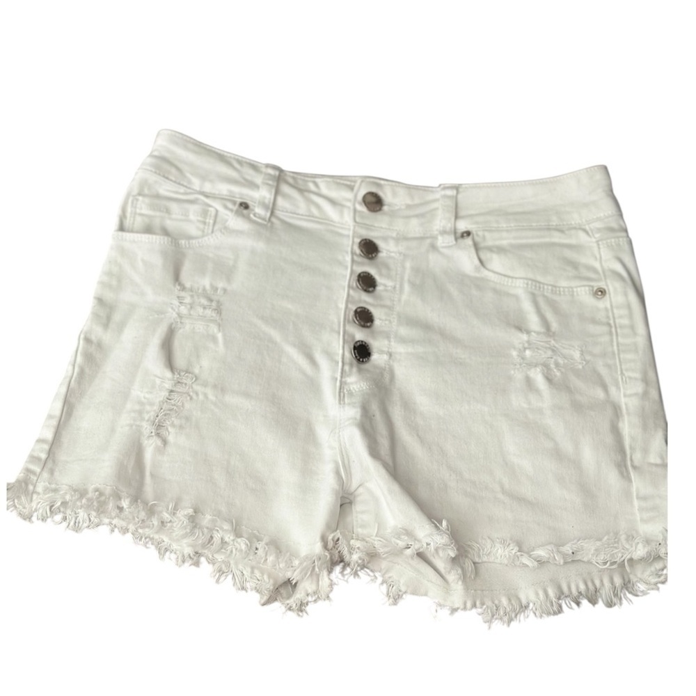 White Distressed Button Fly Denim Shorts Size Juniors 5